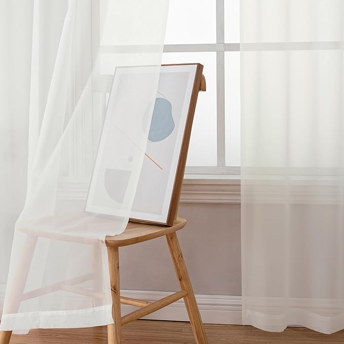 Simplebrand Ivory Sheer Curtains 96 Inches Long, Light Filtering Rod Pocket Solid Color Window Sheer Curtain Panels, Elegant Curtains & Drapes for Living Room, Bedroom 2 Panels (Ivory, 42" W x 96" L)