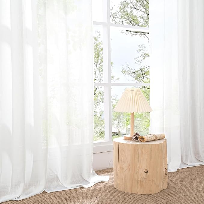 BGment White Linen Semi Sheer Curtains 84 Inch Length for Living Room - Rod Pocket Light Filtering Drapes for Bedroom Dining Long Window Treatments Lightweight, 2 Panels Set, 52 X 84 Inch