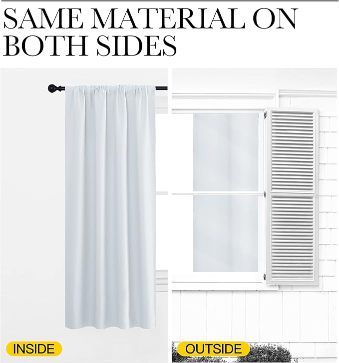 NICETOWN Greyish White Window Curtain Panels - Thermal Insulated Rod Pocket Room Darkening Curtain Sets for Bedroom (Greyish White, 2 Panels, 34 in x 72 in (W x L))