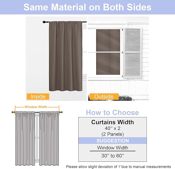 Simplebrand Ava Brown Blackout Curtains for Bedroom 96 Inches Long 2 Panels, Solid Thermal Insulated, Energy Saving Living Room Window Treatment Curtains Blackout Drapes, W40 x L96 Inch, Brown