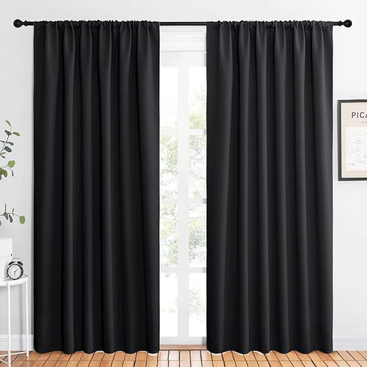 NICETOWN Black Blackout Curtain Blinds - Solid Thermal Insulated Window Treatment Blackout Drapes for Bedroom (2 Panels, 62 inches Wide by 84 inches Long)