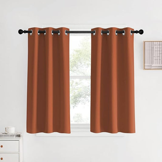 NICETOWN Kitchen Curtains Small Window Curtains & Drapes, Burnt Orange, 34" W x 40" L, 2 PCs, Thermal Insulated Solid Grommet Panels for Cupboard, Loft, Cafe, Dining Room