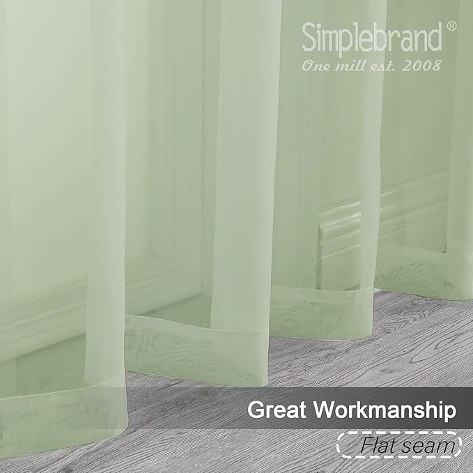 Simplebrand Light Green Sheer Curtains 84 Inches Long 2 Panels, Light Filtering Rod Pocket Solid Color Window Sheer Curtain Panels, Elegant Curtains & Drapes for Living Room, Bedroom, 42" W x 84" L