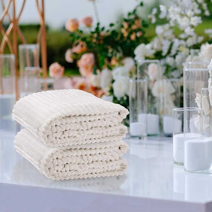 Buryeah 12 Pcs Flannel Throw Blanket Bulk 50 x 60 in Sleepover Blanket Outdoor Wedding Throw Lightweight, Oeko-tex Standard 100 Certified for Sofa Homeless Gifts (Cream White)