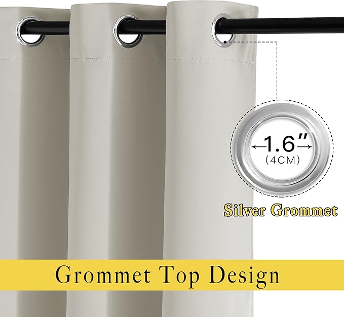 NICETOWN Room Darkening Natural Curtains 84 inches Long, Grommet Room Darkening Thermal Insulated Sound Dampening Window Treatments for Bedroom/Home Office, 2 Panels, W46 x L84
