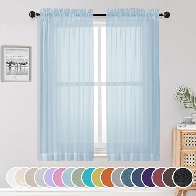 OWENIE Sheer Curtains 63 inch Length 2 Panels Set, Light Weight Soft Solid Fimly Sheer Curtains for Basement Bedroom Living Room, Light Filtering Airy Voile Sheer Curtain with Rod Pocket, 42Wx63L inch