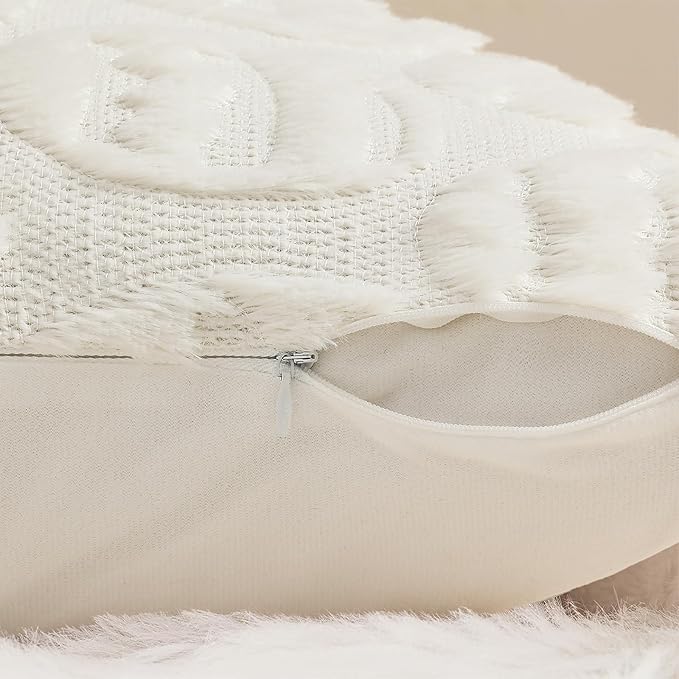 decorUhome Easter Cream White Egg Pillow Covers 16x16 Inch Set of 2, Soft Plush Faux Wool Jacquard Cushion Covers, Farmhouse Neutral Fuzzy Spring Easter Holiday Decor for Couch Sofa Bed