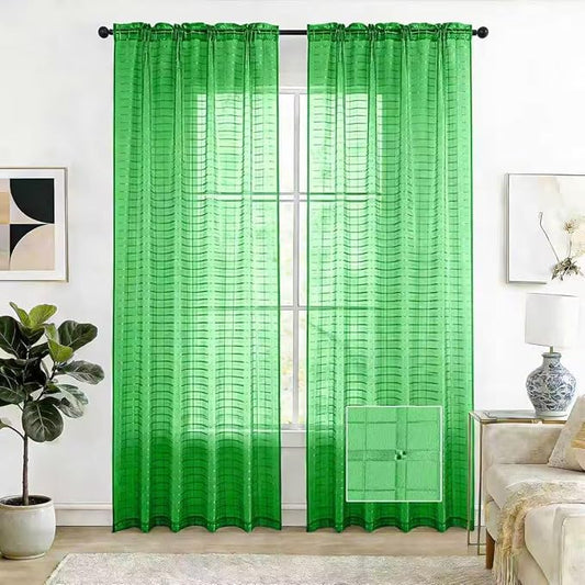 SpaceDresser Check Sheer Curtains 108 Inches 2 Panels Set, Rod Pocket Plaid Window Curtain for Living Room, Green Semi Sheer Drapes for Kitchen Bedroom Children Room Yard（Green, 52W x 108L）