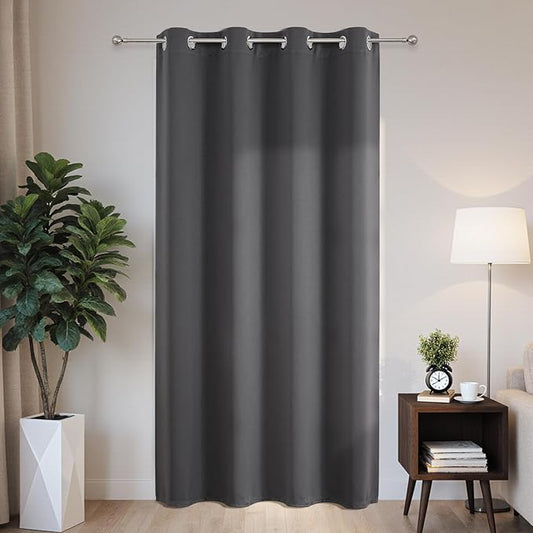 Joydeco Blackout Patio Sliding Door Curtains 90 Inches Long, Grommet Privacy Room Divider Curtains, Extra Wide Thermal Blackout Drapes for Bedroom Living Room (Grey, 60Wx90L, 1 Panel)