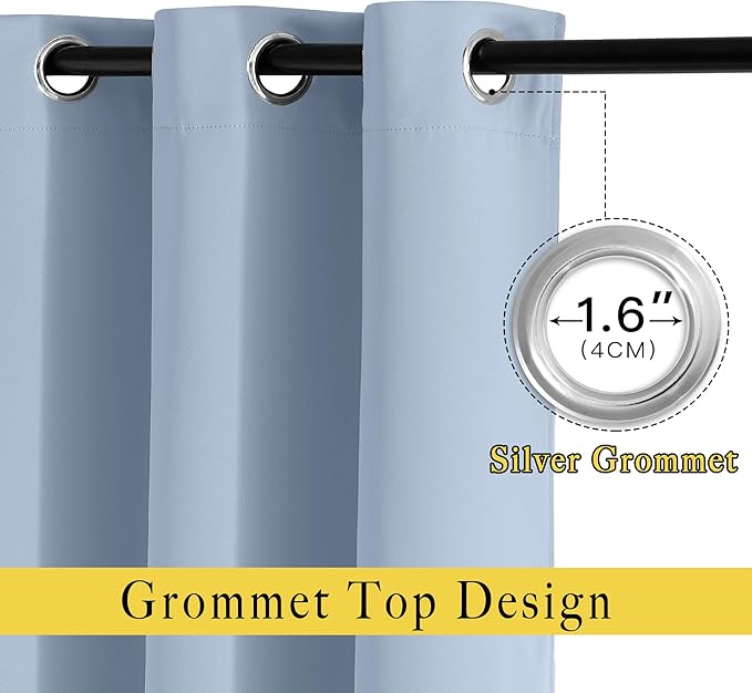 NICETOWN Blackout Vintage Blue Curtains for Bedroom, Energy Saving Thermal Insulated Sound Dampening Window Curtains Grommet Room Darkening for Living Room, 2 Panels, W52 x L90