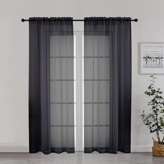 Chyhomenyc Black Sheer Curtain 72 Inches Length 2 Panels, Voile Rod Pockets Light Filtering Airy Window Treatment Drapes for Living Room Bedroom, Each 42Wx72L