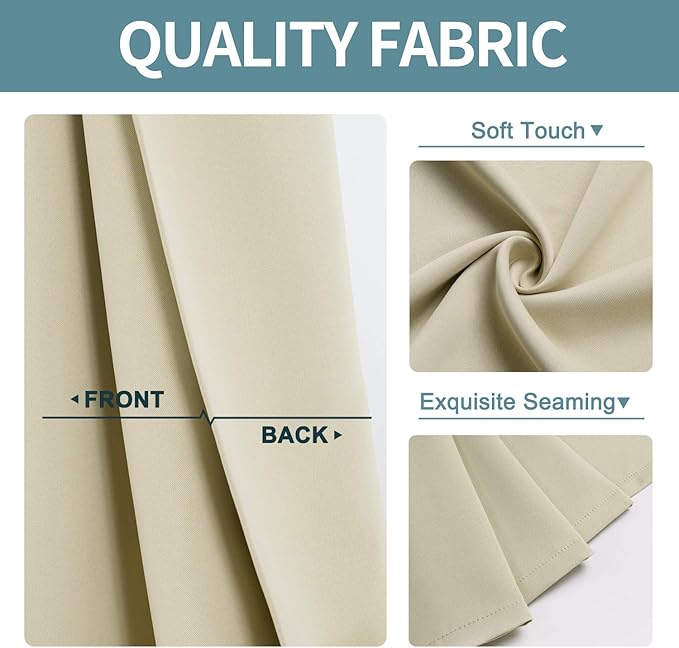 ChrisDowa Room Darkening Curtains 90 Inches Long 2 Panels Set for Living Room, Grommet Thermal Insulated Blackout Curtains for Bedroom (Beige, 52 x 90 Inch)