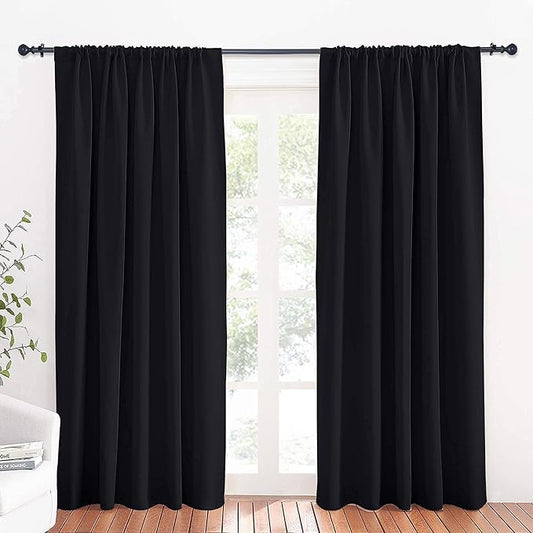 RYB HOME Large Blackout Curtains for Bedroom 84 inches Long 2 Panels Set, Privacy Thermal Insultaed Sunlignt Heat Blocking Drapes for Sliding Patio Door, Width 70 by Length 84, Black