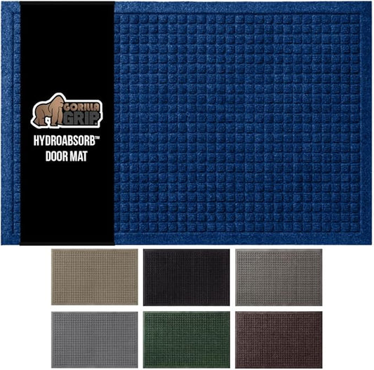 GORILLA GRIP® Ultra Absorbent Front Door Mat Outside Entrance, Traps Dirt and Moisture, HydroABSORB Indoor Outdoor Doormat Holds Up to 1.7 Cups Water, Stain and Fade Resistant Welcome Mat, 29x17, Blue