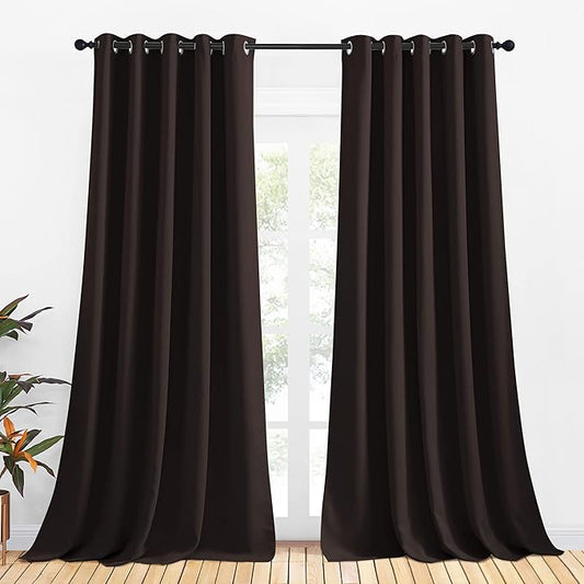 NICETOWN Blackout Curtain Panels for Bedroom, 2 Panels, W70 x L95-inch, Toffee Brown, Thermal Insulated Grommet Top Blackout Draperies and Drapes for Basement