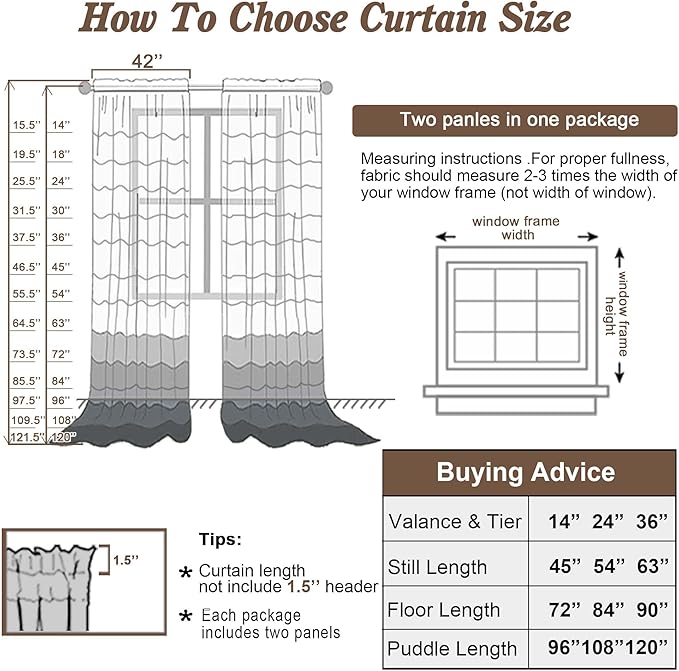 Chyhomenyc Lilac Sheer Curtains 108 Inches Long - Light Filtering Voile Extra Long Panel Drapes for Floor to Ceiling Window, Elegant Soft Living Room Curtains, Each 42Wx108L Inch, 9FT, 2 Panels