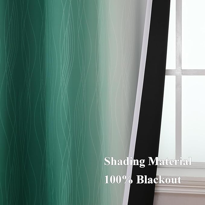 Estelar Textiler Green and Greyish White Blackout Curtains for Living Room, Thermal Insulated Ombre Blackout Drapes, Gradient Full Light Blocking Energy Saving Curtains for Bedroom, 42Wx84L, 2 Panels