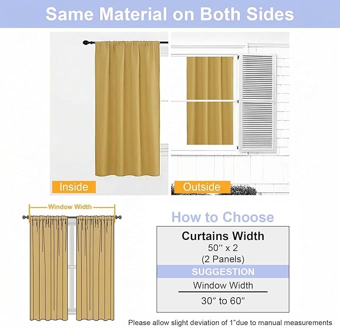 Simplebrand Ava Blackout Curtains for Patio 108 Inches Long 2 Panels Set, Solid Thermal Insulated Room Darkening Rod Pocket Window Treatment Curtains Blackout Drapes, W50 x L108 Inch, Bright Gold