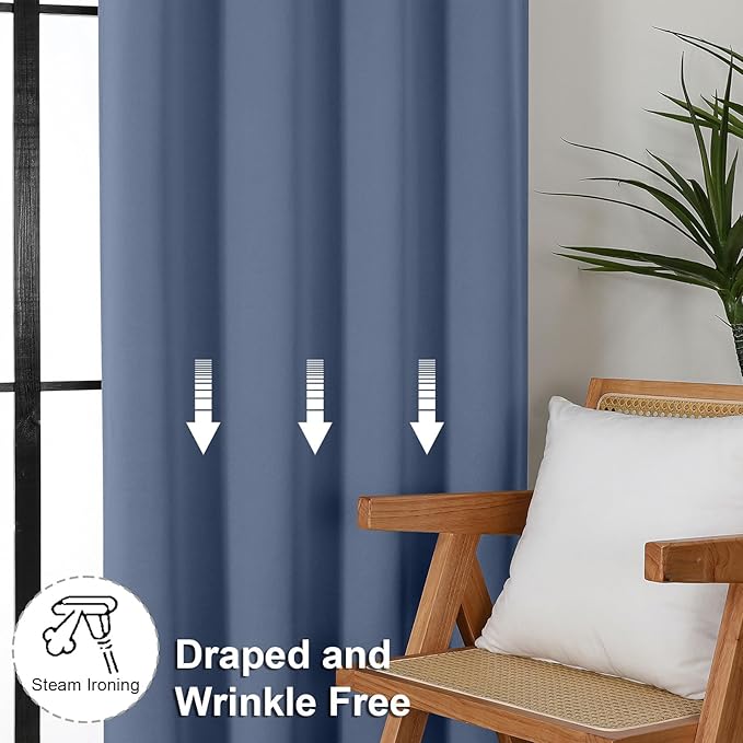 Simplebrand Ava Denim Blue Blackout Curtains for Bedroom 96 Inches Long 2 Panels, Thermal Insulated, Energy Saving Living Room Window Treatment Curtains Blackout Drapes, W40 x L96 Inch, Denim Blue