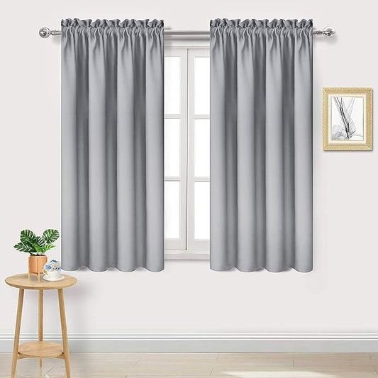 DWCN Blackout Curtains Room Darkening Thermal Insulated Bedroom Curtains Window Curtain Panels, 42 x 45 inches Long, Set of 2 Silver Grey Rod Pocket Drapes