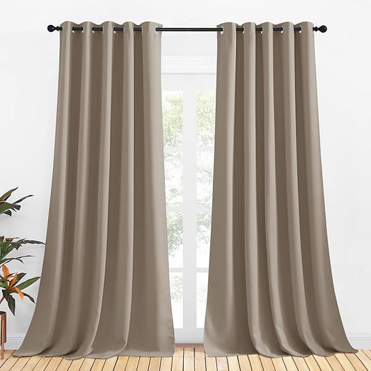 NICETOWN Bedroom Curtains Blackout Drapery Panels, 2 Panels, 70 x 108 inches, Taupe, Three Pass Microfiber Thermal Insulated Solid Ring Top Blackout Window Curtains/Drapes