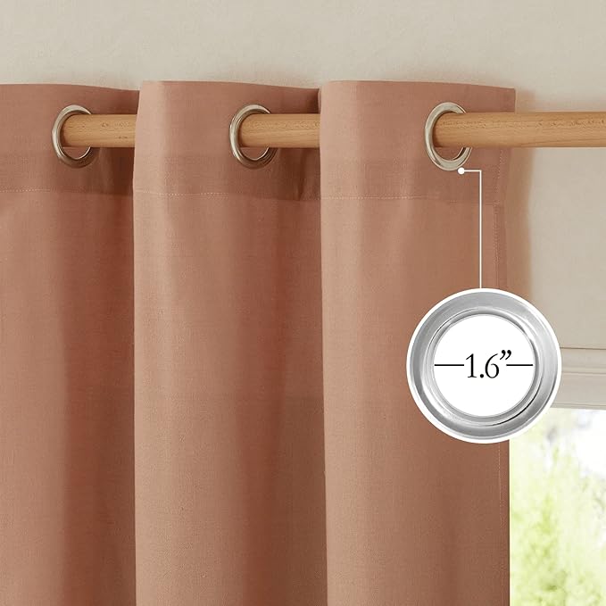 NICETOWN Thick Linen Blend Curtains Flax Textured for Bedroom, Rustic Grommet Semi Sheer Privacy Added Window Curtains & Drapes Light Filtering for Nursery, Terracotta, W42 x L63, Set of 2
