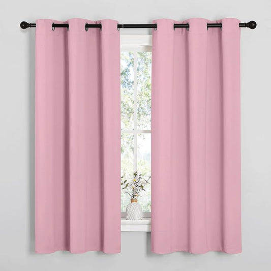 NICETOWN Crystal Pink Room Darkening Curtains for Kitchen, Window Treatment Thermal Insulated Solid Grommet Room Darkening Curtains/Drapes for Bedroom (Set of 2, 42 inches Wide by 48 inches Long)