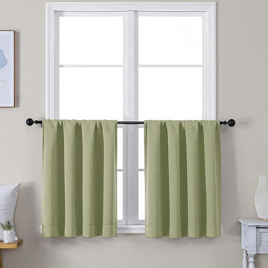 Simplebrand Ava Sage Green Short 30 Inches Blackout Curtain 2 Panels Set, Half Window Rod Pocket Privacy Curtain Tiers for Kitchen, Curtains Blackout for Bathroom Shades, W30 x L30 Inch, Sage Green