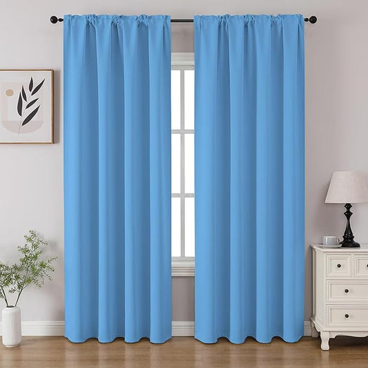 CUCRAF Light Blue Blackout Curtains 84 inch Length 2 Panels Set, Rod Pocket Room Darkening Drapes for Bedroom Living Room, Insulated Thermal Light Blocking Window Curtain (W52 x L84 Inch)