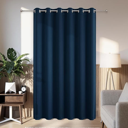 Joydeco Blackout Patio Sliding Door Curtains 90 Inches Long, Grommet Privacy Room Divider Curtains, Extra Wide Thermal Blackout Drapes for Bedroom Living Room (Navy Blue, 80Wx90L, 1 Panel)