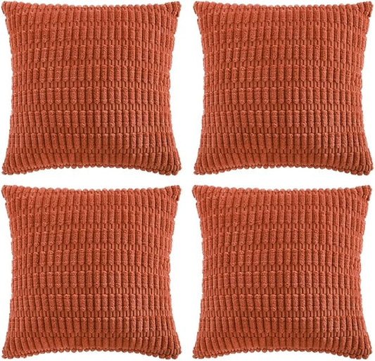 Fancy Homi 4 Packs Boho Burnt Orange Fall Decorative Throw Pillow Covers 22x22 Inch for Couch Bed Sofa, Rustic Modern Farmhouse Home Decor, Soft Plush Corduroy Cute Square Cushion Case 55x55 cm
