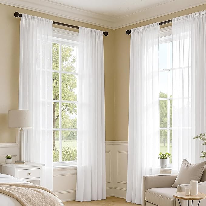 MIULEE White Sheer Curtains 72 Inches Long, 4 Panels Set, Light Filtering Rod Pocket Voile Drapes for Living Room and Bedroom, Airy Soft Fabric Window Treatments, 54 x 72 Inches