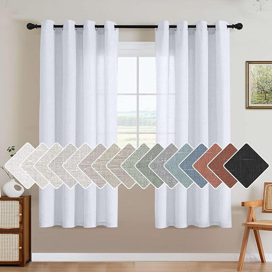 H.VERSAILTEX Living Room Linen Curtains Home Decorative Grommet Curtains Privacy Added Energy Saving Light Filtering Window Treatments Draperies for Bedroom, Bright White, 2 Panels, 52 x 72 - Inch