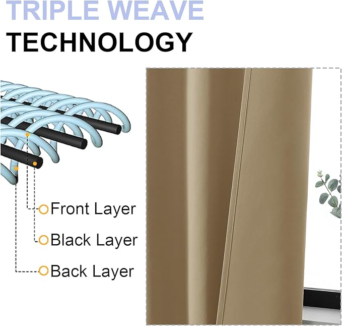 Simplebrand Ava Taupe Blackout Curtains for Bedroom, 78 Inch Length, 2 Panels Set, Privacy Thermal Insulated Rod Pocket Window Curtains for Patio, French Door, W40 x L78 Inch