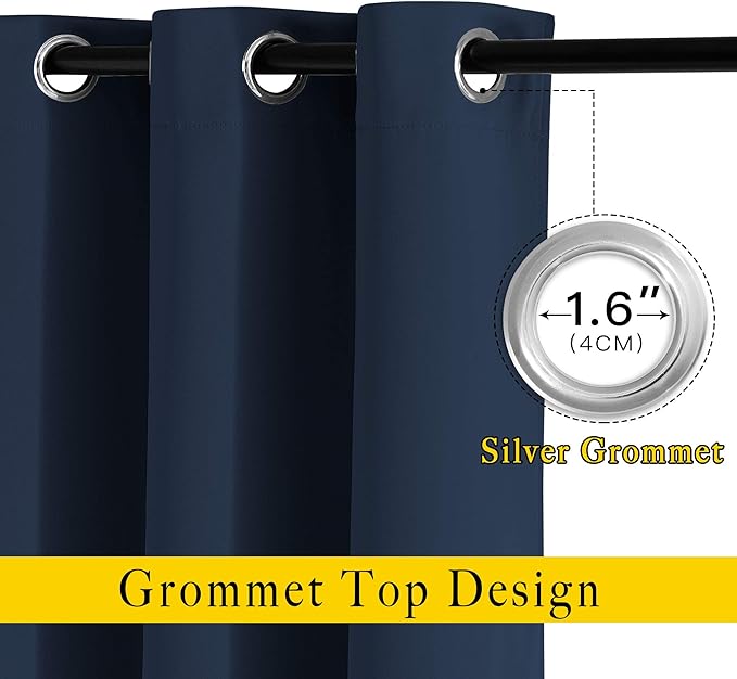 NICETOWN Blackout Navy Curtains 63 inch Length - Window Treatment Energy Saving Thermal Insulated Room Darkening Solid Grommet Vtical Drapes for Living Room (Navy, 1 Pair, 46 by 63-Inch)