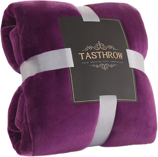 TASTHROW Large Flannel Fleece Throw Blanket, 50×70 Inch - Cozy Lightweight Thick Blanket - All Seasons Suitable for Women, Men and Kids (Two Pack, Purple)