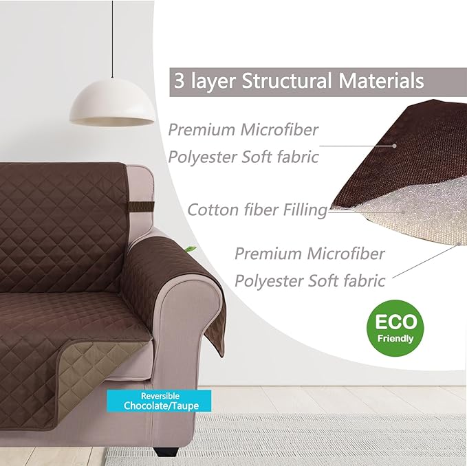 U-NICE HOME Reversible Oversized Chair Covers Quilted Water Repellent Pet Protectors with Elastic Straps(28''Armchair, Chocolate/Taupe)
