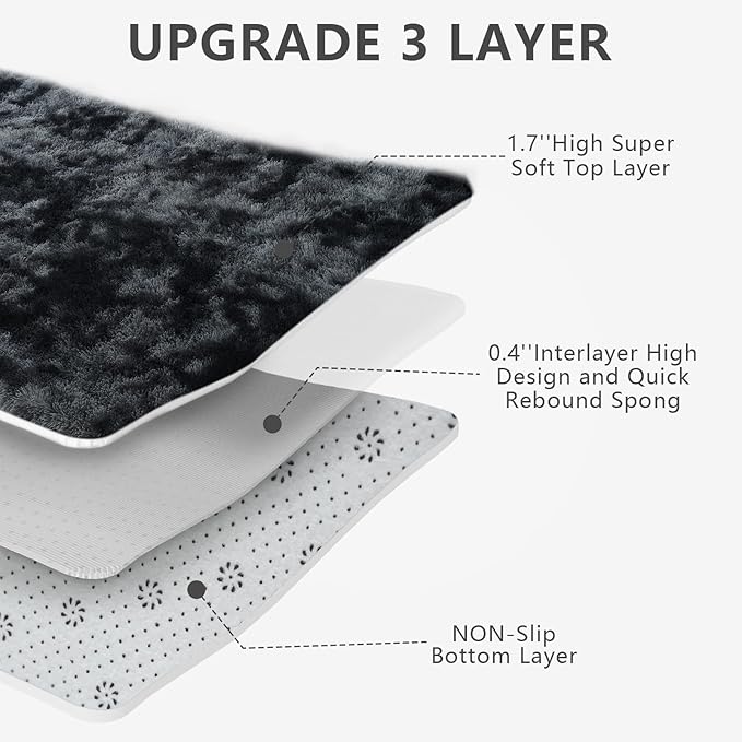 Shag Area Rugs for Bedroom Living Room,4X6 Ultra Soft Fluffy Area Rugs for Dorm, Indoor Carpet Nursery Rugs for Kids Room Home Decor, Black Grey