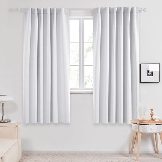 Deconovo Room Darkening Curtains Back Tab and Rod Pocket Curtains Thermal Insulated Blackout Curtains for Living Room 52Wx72L Inch Greyish White Set of 2