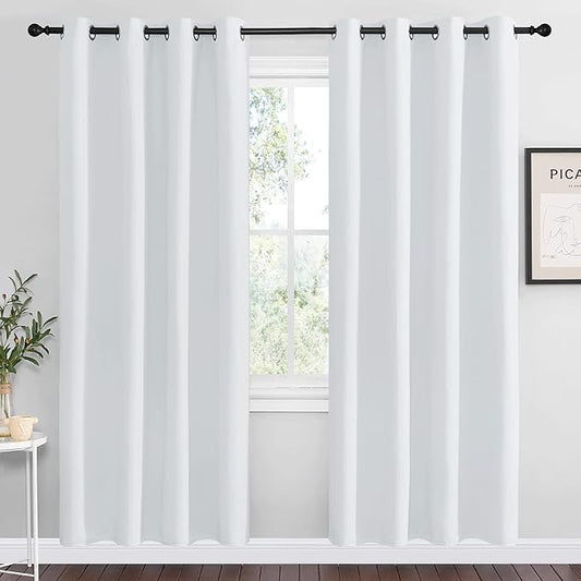 NICETOWN Blackout Curtains Panels for Bedroom, 2 Panels, 52 x 70 Inch, Greyish White, 3 Pass Microfiber Noise Reducing Thermal Insulated Solid Ring Top Blackout Window Drapes