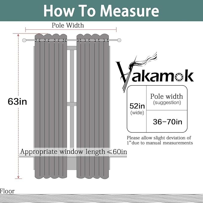 Yakamok Dove Grey Room Darking 63 Inch Length 2 Panel Sets for Livingroom Dining Room Darkening Thermal Insulated Bay Window Hotel Modern Elegant Black Out Sunblock Curtins/Bedroom,52 x 63 Inches