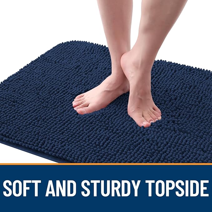 OLANLY Dog Door Mat for Muddy Paws 59x32, Absorbs Moisture and Dirt, Absorbent Non-Slip Washable Doormat, Quick Dry Chenille Mud Mat for Dogs, Entry Indoor Entryway Carpet for Inside Floor, Dark Blue