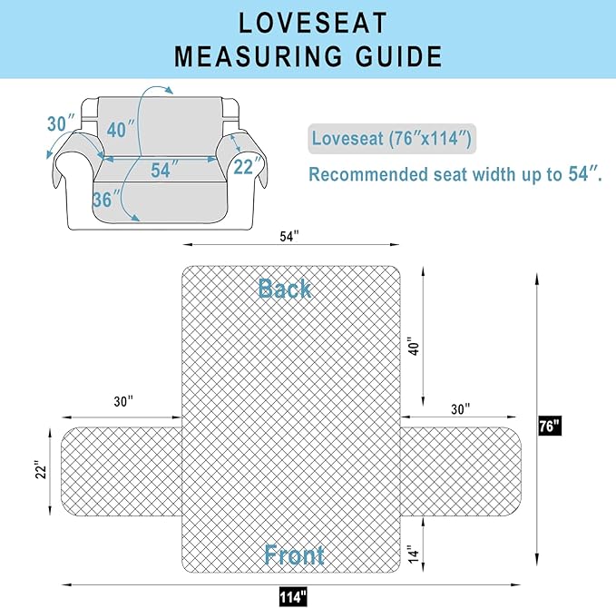 Reversible Loveseat Sofa Covers Couch Cover Furniture Protector(Loveseat,Dark Grey/Dark Grey)