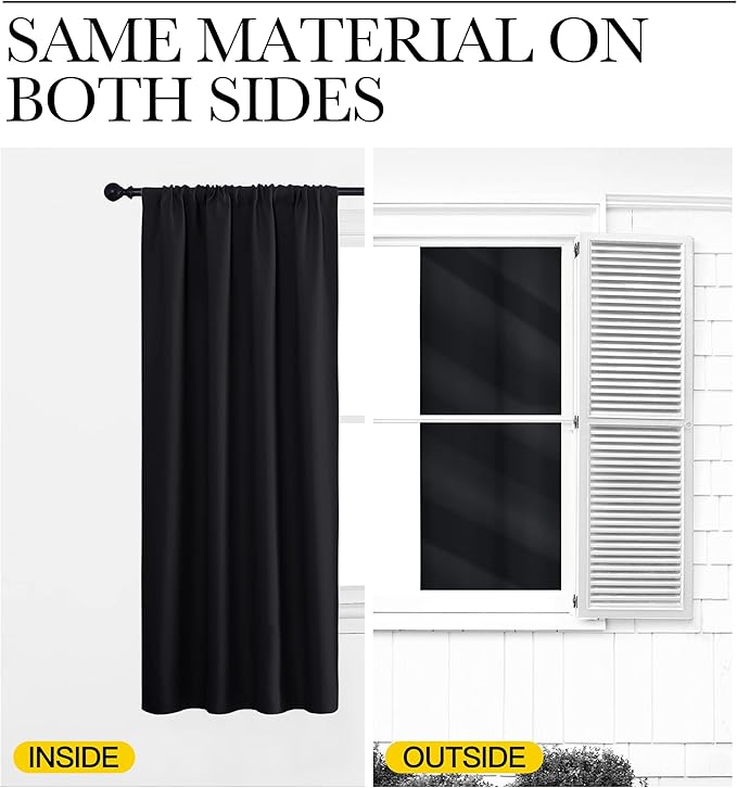 NICETOWN Black Blackout Curtain Blinds - Solid Thermal Insulated Window Treatment Blackout Drapes for Bedroom (2 Panels, 62 inches Wide by 72 inches Long)