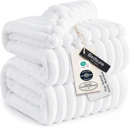 Bedsure GentleSoft White California King Size Blanket for Couch - Cozy Soft Blankets for Women, Cute Small Fleece Throws for Girls, Birthday Gifts for Women, Bright White, 102x96 Inches