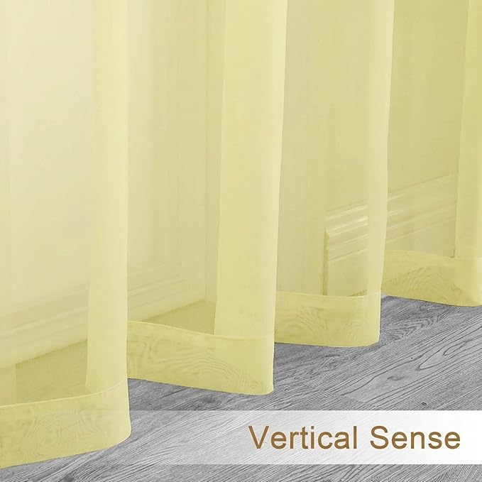 Chyhomenyc Short Sheer Curtains 30 inch Length 2 Panels - Light Filtering Voile Rod Pocket Window Curtians for Bathroom Living Room Farmhouse Small Windows, 42Wx30L inches, Light Yellow