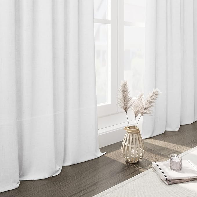 Nanspring Linen White Extra Long Curtains for Living Room Back Tab Light Filtering Semi Sheer Drapes 2 Panels Set Modern Farmhouse Decor Linen Textured Curtain for Floor to Ceiling Window 52x138