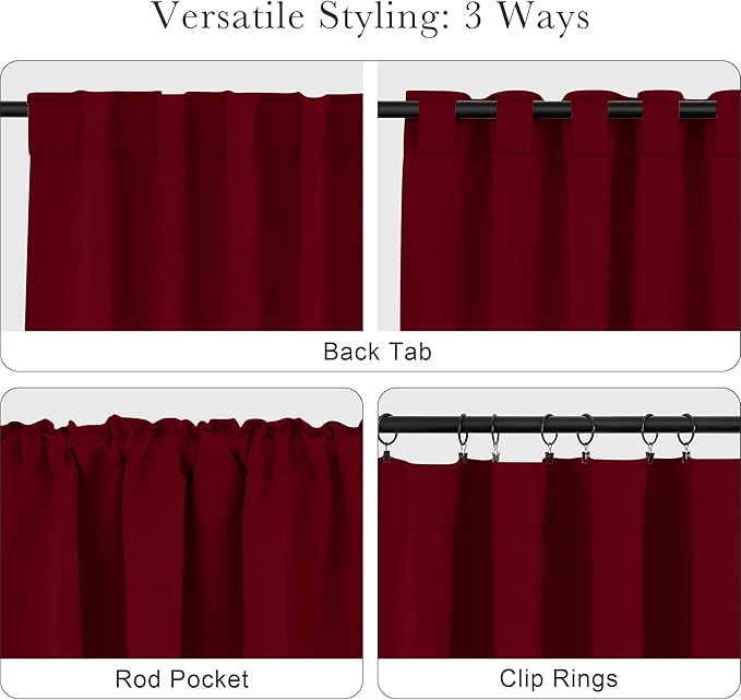 PONY DANCE Blackout Curtains for Bedroom - Decoration Xmas Festival Window Treatments Light Block Thermal Curtain Drapes Set Energy Saving, Wide 52 by Long 54 inch, Red, 2 Panels