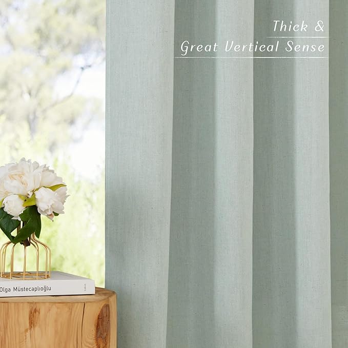 NICETOWN Thick Linen Sage Green Curtains 72 inches Long, Grommet Linen Weave Privacy Added with Light Through Window Treatment Fresh for Bedroom/Living Room, W55 x L72, 2 Panels