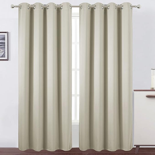 LEMOMO Light Beige Thermal Blackout Curtains/52 x 95 Inch/Set of 2 Panels Room Darkening Curtains